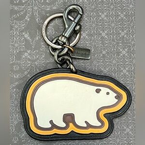 Coach Leather Polar Bear Bag Charm Key Fob With Signature C Logo on back